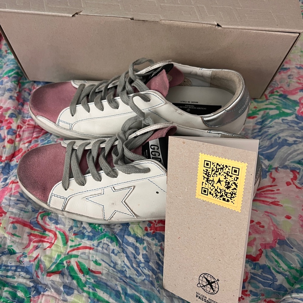 Golden Goose Super-Star Sneakers Pink Suede & Blue Contrast Stitch Size 40 EUC